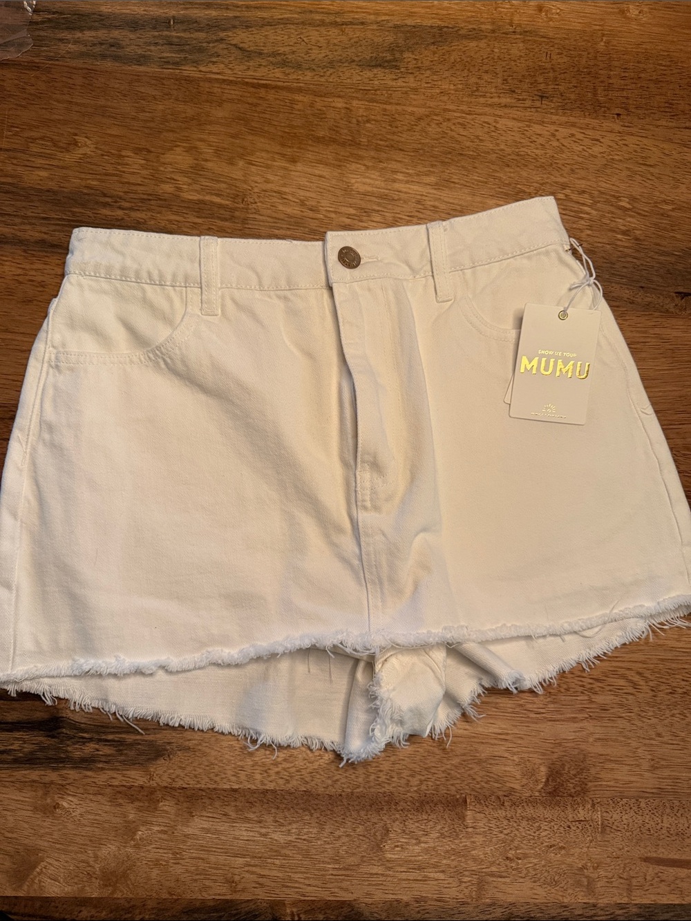 Mumu White Frayed Hem Denim Shorts